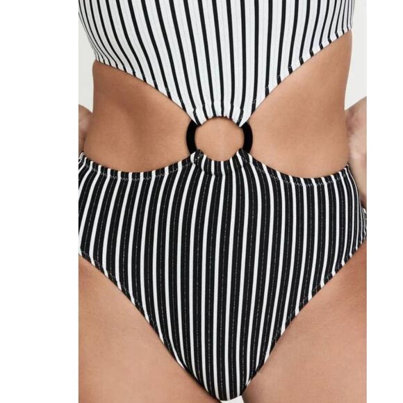 New Free People Solid & Striped The Bailey One-Piece Swimsuit $188 MEDIUM Black - Picture 8 of 9